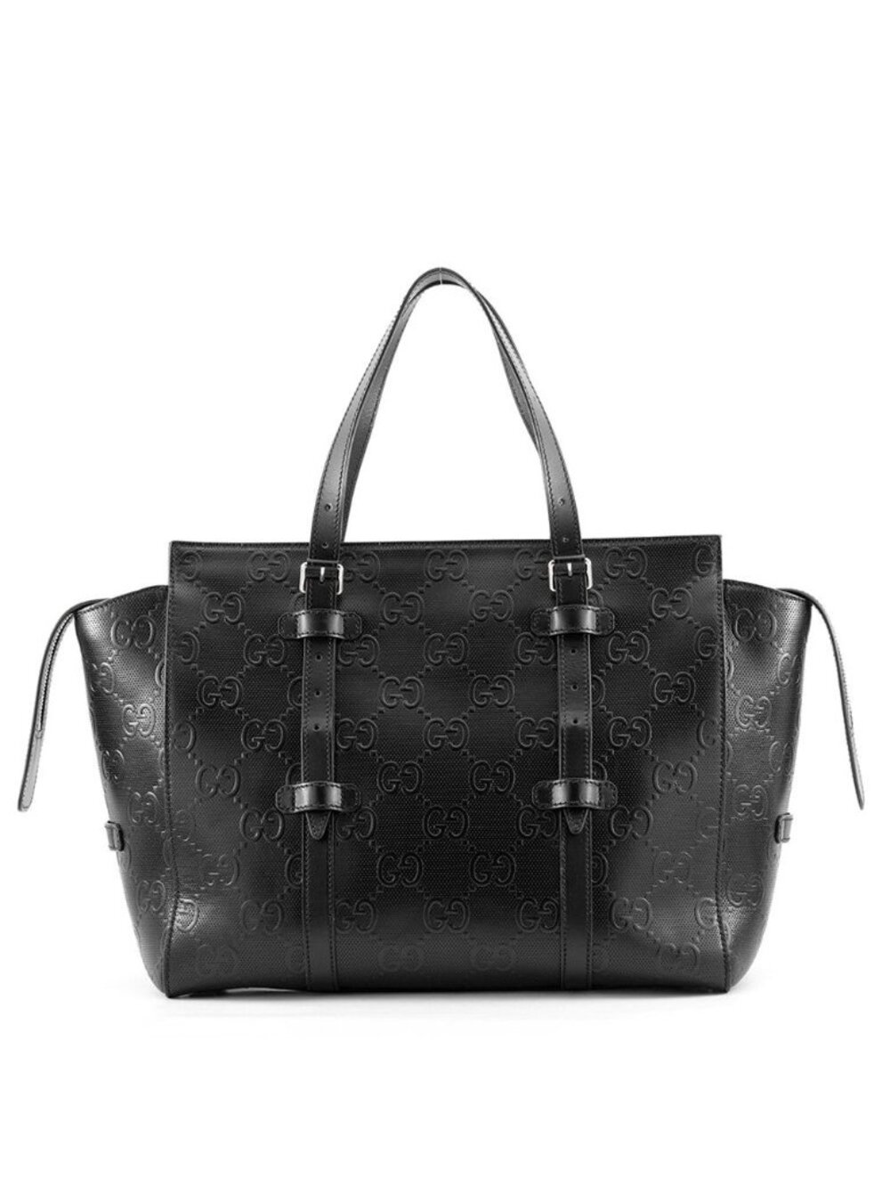 Gucci Tote Bag GG Embossed Leather Black
